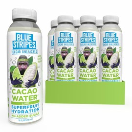 Blue Stripes Cacao Water - Cold Pressed Superfruit Hydration with Electrolytes & Antioxidants, No Sugar Added, All Natural, Great for Protein Shakes & Smoothies - Lime, 12 Pack