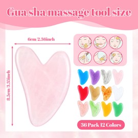36 Pcs Gua Sha Facial Tools Bulk, Heart Gua Sha Facial Tools Set, Gua Sha Massage Tools Bulk - 12 Colors Resin Heart Shape Massage Guasha Tool for Face Body Skin Care, Spa