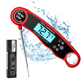 Digital Instant Read Meat Thermometer, Waterproof Kitchen Thermometer, Cooking Food Thermometer with Backlight LCD, Auto On/Off for Deep Fry Grilling Smoker BBQ Milk Water (Red)