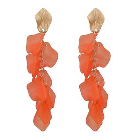 Acrylic Matte Rose Flower Petal Long Drop Dangle Earring Bohemian Resin Floral Tassel Statement Hanging Earring for Women Exaggerated Party Jewelry Gift-O orange-2