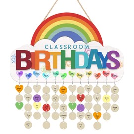 LHIUEM Rainbow Birthday Reminder Wall Hanging Sign Colorful Wall Flip Calendar for Classroom with 100 pcs Tags Names(10”X16”) Happy Birthday Bulletin Board for Classroom Nursery Kindergarten Family