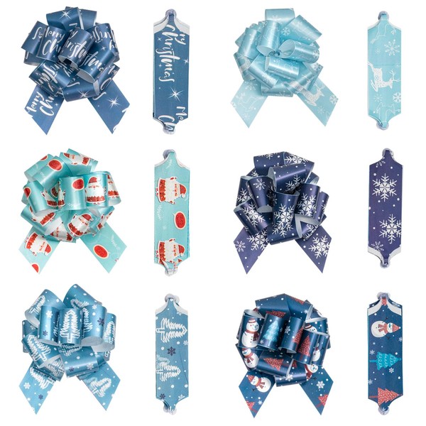 LeZakaa 12PCS Christmas Pull Bows with Ribbon - Blue Style