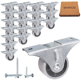 SKIR'CO Pack of 20 Small 30 mm Furniture Castors, Grey Rubber Wheels, Fixed Castors, Fixed Castors, Non-Swivel, One Direction, Screws Included (20)