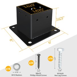 Eapele 4x4 Post Bracket Anchor Base, Powder Coated Steel Made for Fence Railings, Privacy Panels, Pergolas, Gazebos, and Mailbox Support Brackets (4pcs, Black)