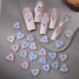50Pcs Heart Nail Art Charms Valentin's Day Nail Charms 3D Resin Nail Art Set Heart Shape Nail Art Gems and Charms Valentins Design Cute Nail Jewelry Acrylic Nail Supplies for Women DIY Nail Decor