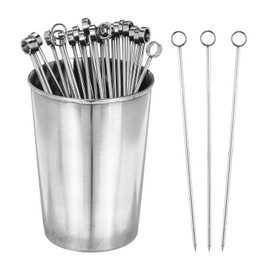 PATIKIL Stainless Steel Cocktail Toothpicks 4.3Inch, 24 Pack Cocktail Picks Reusable Cocktail Skewers with A Storage Cup for Drinks Family Gatherings Afternoon Tea Bars, Silver Style 14