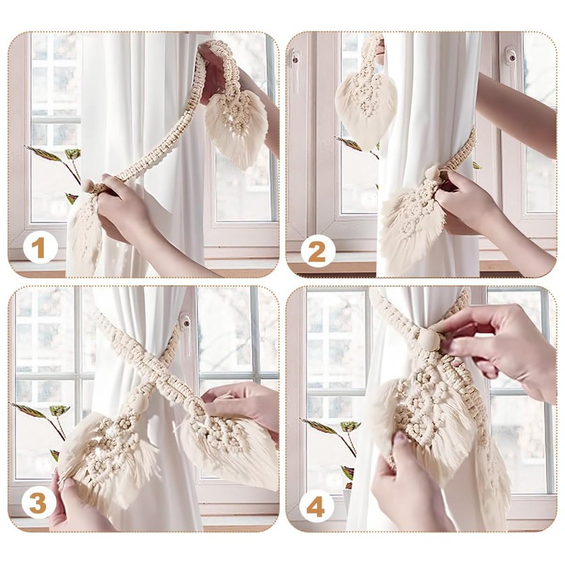 Tiardey 2 Pcs Monkey Curtain Holders Boho Cotton Macrame Tiebacks