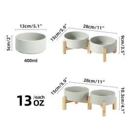 Havniva Ceramic Adjustable Raised Double Bowls Set with Stand, 2 Heights Elevated, Food & Water Bowls for Toy Breed Dogs, Cats, Kitty, Weighted Dog Dishes, Pet Bowls(5.1'',13.5OZ, Grey)