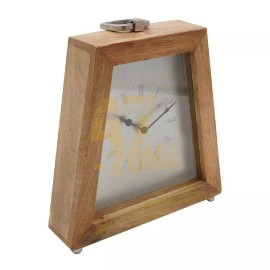 47-Zone Wooden Taper Table Clock w/ Nickel Dial Brown Silver Office Tabletop Home Decor