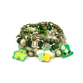 Pingyongchang Stackable Beaded Bracelets for Women Multi-Layer Mixed Color Beaded Stretch Bracelet Crystal Stone Heart Letter Gold Charm Gemstone Bangles for Women Men Boho Summer Beach Jewelry,