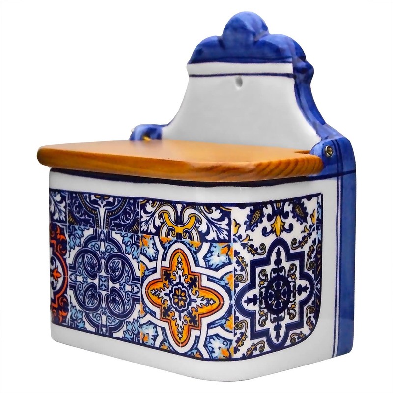 Portuguese Pottery Alcobaça Ceramic Decorative Salt Cellar with Lid for