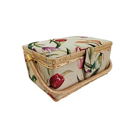 Small Sewing Box Fabric Covered Sewing Box with Compartments Sewing Box Gift for Moms Friends Sisters (Tulips, Small)