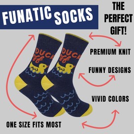 FUNATIC Duck Off Novelty Socks for Women Men Adult | Fun Bird Lover Gift Idea with Saying | Crazy Ducky Related Design Accessory | Best Party Pun Snarky Apparel Present | Unique Holiday Accessories