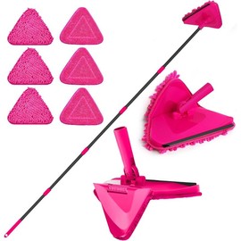 Wall Mop with Long Handle 80 inches, Upgraded 180? Collapsible Baseboard Cleaner Tool with Squeegee, Ceiling Duster with 3 Microfiber and 3 Chenille Pads for Cleaning Window, Cabinet (Rose Red) - Color: Yellow