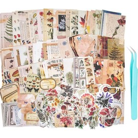 260 count Vintage Aesthetic Scrapbooking Supplies Stickers,Art Washi Stickers Paper Stationary Kit  Junk Journals,Daily Planner,DIY Craft Tweezers,Cottagecore Decor Gifts - Color: Goblincore