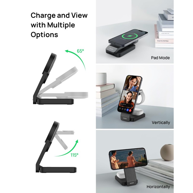 SODI Qi2 Compatible Magnetic 3-in-1 Wireless Charging Station