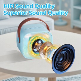 Mini Karaoke Machine for Kids Portable Karaoke Machine with 2 Bluetooth Wireless Microphones and LED Color Lights, Christmas Birthday Gifts Toys for Girls Boys (Blue)