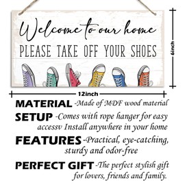 Welcome Home Please Take Off Your Shoes Sign, Farmhouse Decor, Home Decor for Front Door Porch Entryway, Door Gate Hanger, Take Off Your Shoes Sign