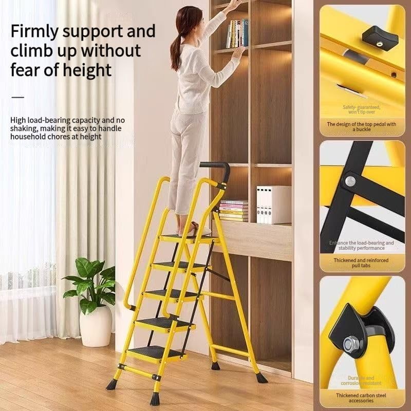 5 Step Ladder with Handrails, 300 lbs Capacity Folding Step