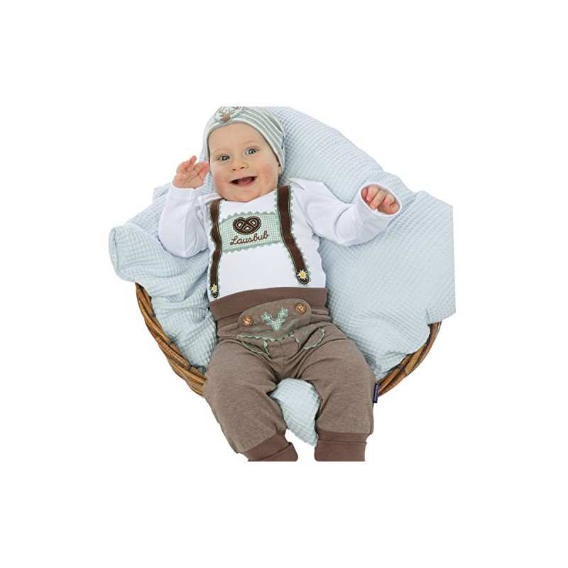 P.Eisenherz Short-sleeved bodysuit with braces and embroidery Lausbub green, Green,