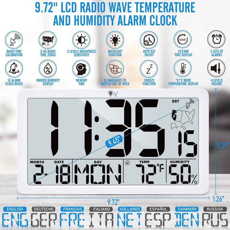 TXL Atomic Wall Clock with Backlight, Battery Operated Digital Wall