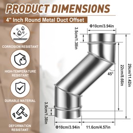MorningRo 4 Inch Round Metal Duct Offset Dryer Vent Pipe Elbow Tube Duct Connector for HVAC, Ductwork Offsets Around Obstacles