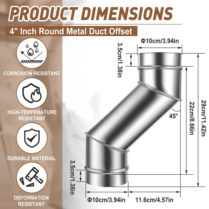 MorningRo 4 Inch Round Metal Duct Offset Dryer Vent Pipe