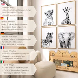 ayurvana Children's Decorative Safari – Baby Room Pictures Without Frame Baby or Girl – Set of 4 Decorative Posters – Children's Wall Decoration – Baby Room Decoration (A4)
