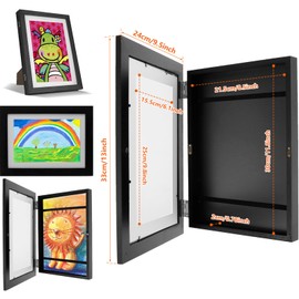 Kids Art Frame Front Opening A4 Kids Artwork Display Frame with Fixed Strap Picture Frames for Multiple Pictures Changeable Childrens Forever Frame Photo Storage for Hang or Stand Display (Black)
