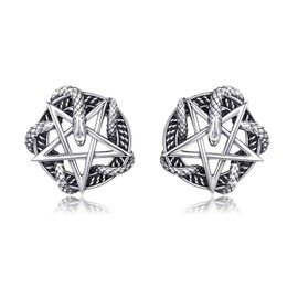 Pentagram Earrings for Women Men 925 Sterling Silver Pentagram Snake Stud Earrings Jewelry Gifts for Women Men