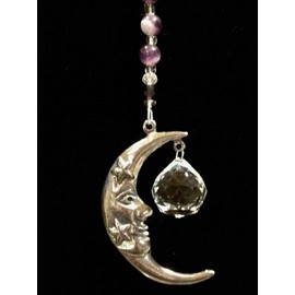 Moon Rear View Mirror Crystal Car Charm,Mr. Moon Gemstone Sun Catchers, Celestial Moon Window Sun Catcher,Crystal Ball Prism Suncatcher,Feng Shui Rainbow Maker