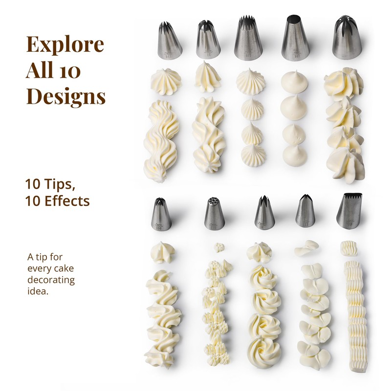 Kayaso Cake Decorating Icing Piping Tip Set, 10 X-large Decorating