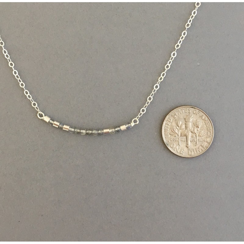 JENNYANDJUDE Custom LABRADORITE Small Bar Morse Code Necklace in Gold,