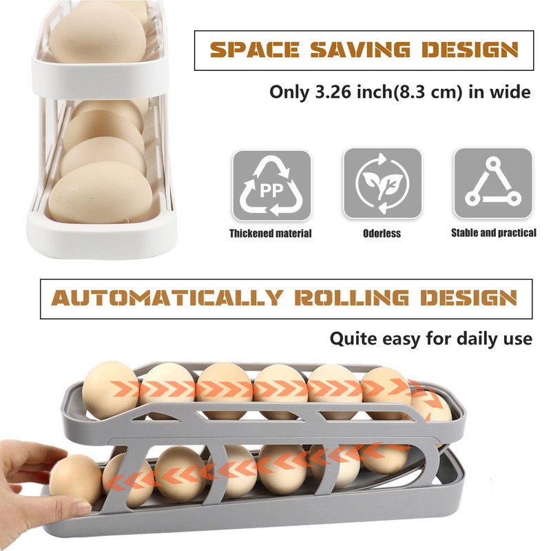 Rolling Egg Dispenser 2 Tier Space Saving Automatic Roll Down