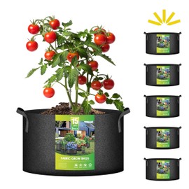 iPower 5 Pack 15 Gallon Grow Bags Heavy Duty 300G Thickened Nonwoven Fabric Plant Pots with 5 Labels & Handles for Outdoor Garden, Aeration Planter Bags for Fruits, Vegetables, Tomato & Flowers, Black