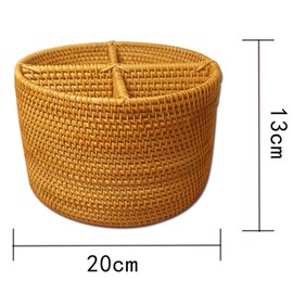 Handweaved Rattan 4 Compartments Storage Box Cosmetics Organizer Utensil and Bottle Serving Basket (200mm 4-compartment Round Box)