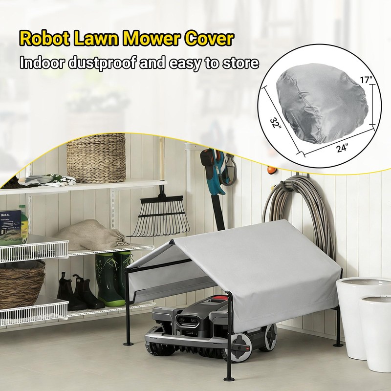 Robot Mower Garage + Waterproof Cover, 32"x30"x26" | Heavy Steel