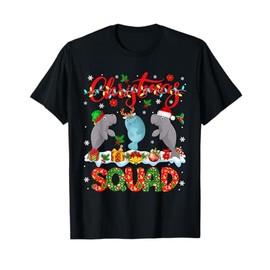 Christmas Squad Three Santa Reindeer Elf Manatees Xmas T-Shirt