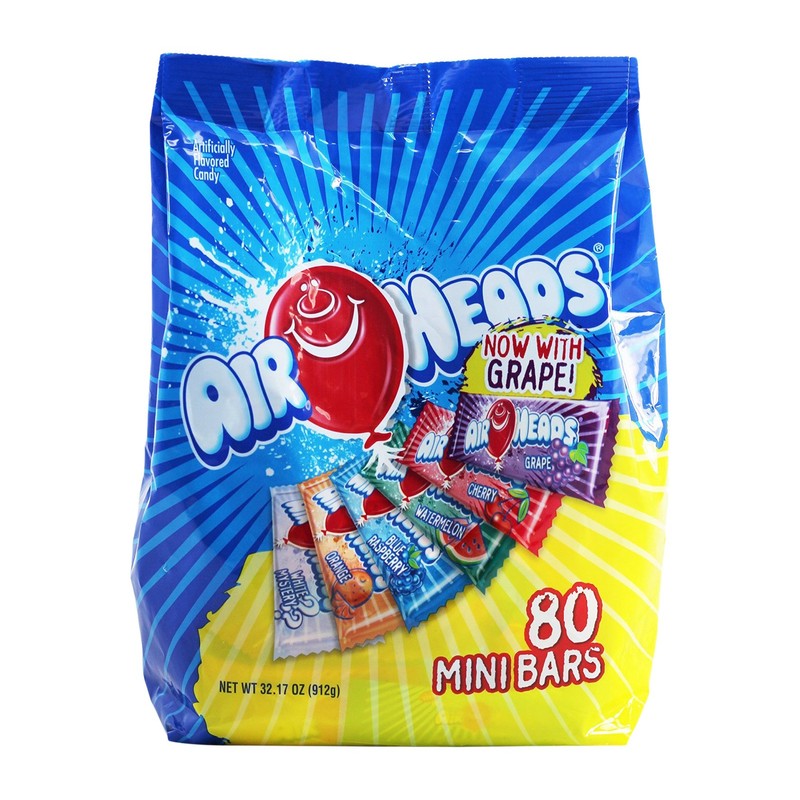 Airheads Candy Mini Bars, Assorted Fruit Flavors, Individually Wrapped, Non