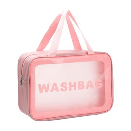 MAYOII Clear Travel Toiletries Bag for Women,Travel Toiletry Bags Clear Wash Bag for Toiletries,PVC Waterproof Makeup Bag for Women and Girls (1, Muiticolor-Pink, L)