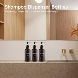 Segbeauty - Botella de champú recargable, 3 unidades de 16.9 onzas con etiquetas impermeables, botellas vacías de 500 ml para jabón corporal, acondicionador de gel de ducha, loción hotel, dispensador de prensa de plástico café