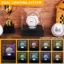 Baseball Display Case with LED Light Baseball Holder Display Case with Engravings, Light Up Baseball Case for Display, UV Protected Clear Acrylic Stand Box for Memorabilia, Softball Golf Baseball Case