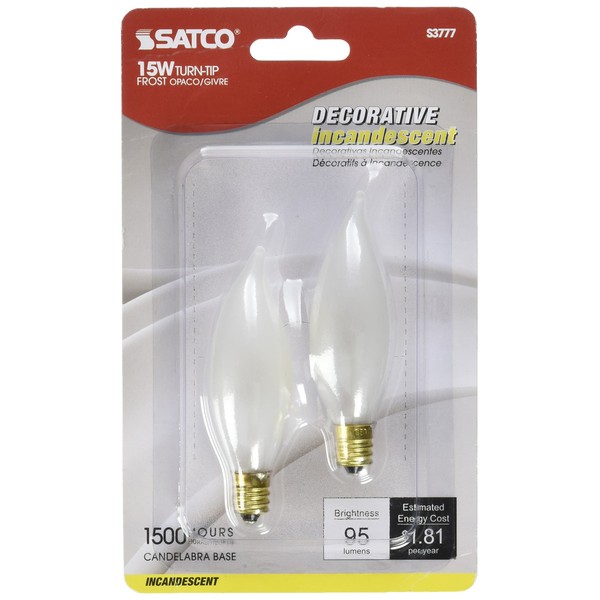 Satco Products S3777 120-Volt 15CA8 Candelabra Base Frosted Light Bulb