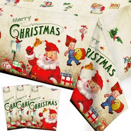 Vintage Christmas Decorations 3PCS Merry Christmas Tablecloth Vintage Victorian Style Santa Christmas Plastic Table Cover for Xmas Party Supplies