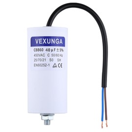 VEXUNGA 40uF 450V Starting Capacitor CBB60 Capacitor 40µF 450 Volt Motor Capacitor 50 x 106 mm Capacitors Cable M8 for Electric Motor