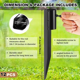 Gisafai 12 Pcs Outdoor Light Stakes 10.75 Inch Metal Torch Stakes for Solar Lights, Freestanding Poles, Fishing Rods, Flagpoles, Black