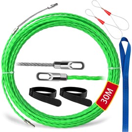30 m Retractable Spiral Pull Wire, Retractable Spiral Retracting Aid Diameter 4 mm Cable Retracting Aid Pull Wire with 2 Guide Springs, for Retractable Tape for Cable Laying (30 m)