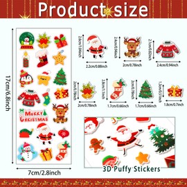 UPINS Christmas Stickers for Kids, 12 Sheets Holiday Stickers 3D Puffy Stickers Cute Snowman Reindeer Tree Santa Foam Stickers Decals for Christmas Party Favors Scrapbooking DIY Crafts