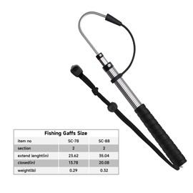 SAN LIKE Telescopic Fishing Gaff,Aluminum/Fiberglass Pole with Nonslip Rubber Handle,Stainless Steel Hook with M8 Screw, Fish Gaff Can Float When Extending - Good for Freshwater and Saltwater Fishing
