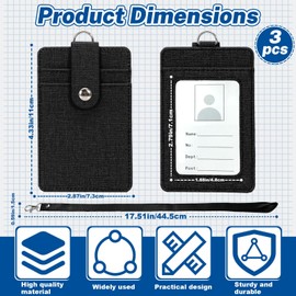 LELE LIFE 3Pcs Vertical Id Badge Holder with Lanyard, Linen Id Card Holder with 3 Slots, Lanyards for Id Badges Protector, Id Holder for Badges for Work Name Badge Case Sleeve,Black